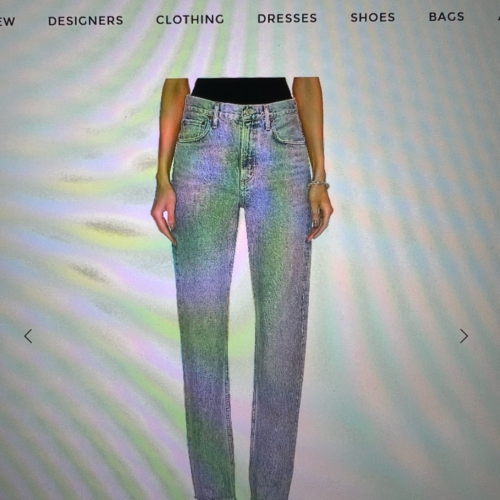 Agolde High Rise Blue Jeans with Futuristic Sheen